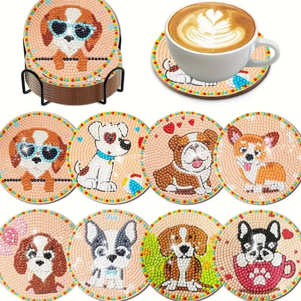 Diamond Art DIY Coaster Set - Dogs